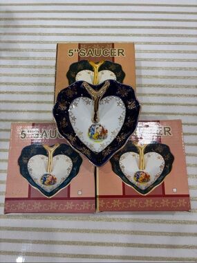 Lot of 3 Heart Shaped Saucers 5” NEW